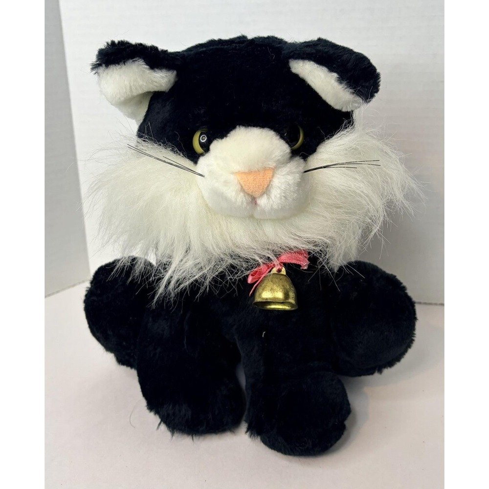 Vintage Radio Shack AM Radio Tuxedo Cat Plush Black White Soyea Korea 1980s